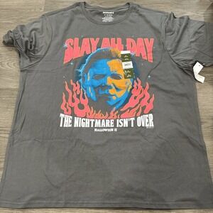 HALLOWEEN MICHAEL MEYERS SHIRT SIZE XLARGE GRAY ORANGE MOVIE CASUAL HORROR NWT